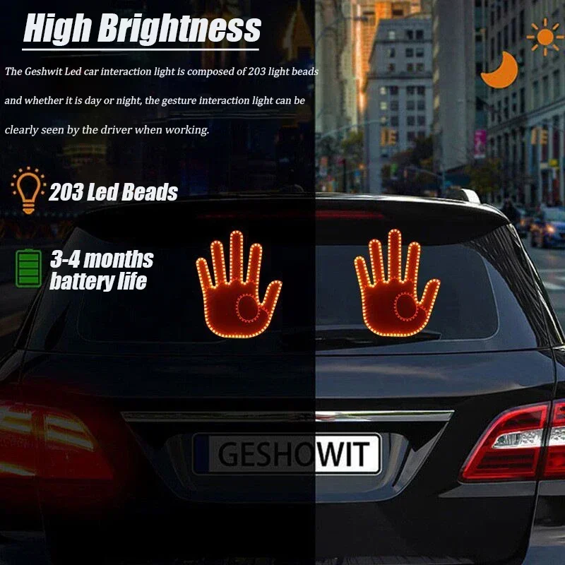 Funny Car Finger Light with Remote Gesture LED Funny Back Window Sign Car Middle Finger Car Light - Image 3