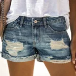 Jeans Women Shorts Washing Holes Denim Tassel Sexy Skinny Distressed High Waist Solid Pockets Spliced Streetwear Spliced 2025