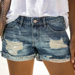 Jeans Women Shorts Washing Holes Denim Tassel Sexy Skinny Distressed High Waist Solid Pockets Spliced Streetwear Spliced 2025