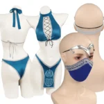 Fantasia Mortal Cosplay Kombat Kitana Mask Headband Costume Adult Women Bikini Swimsuit Outfits Halloween Carnival Party Suit